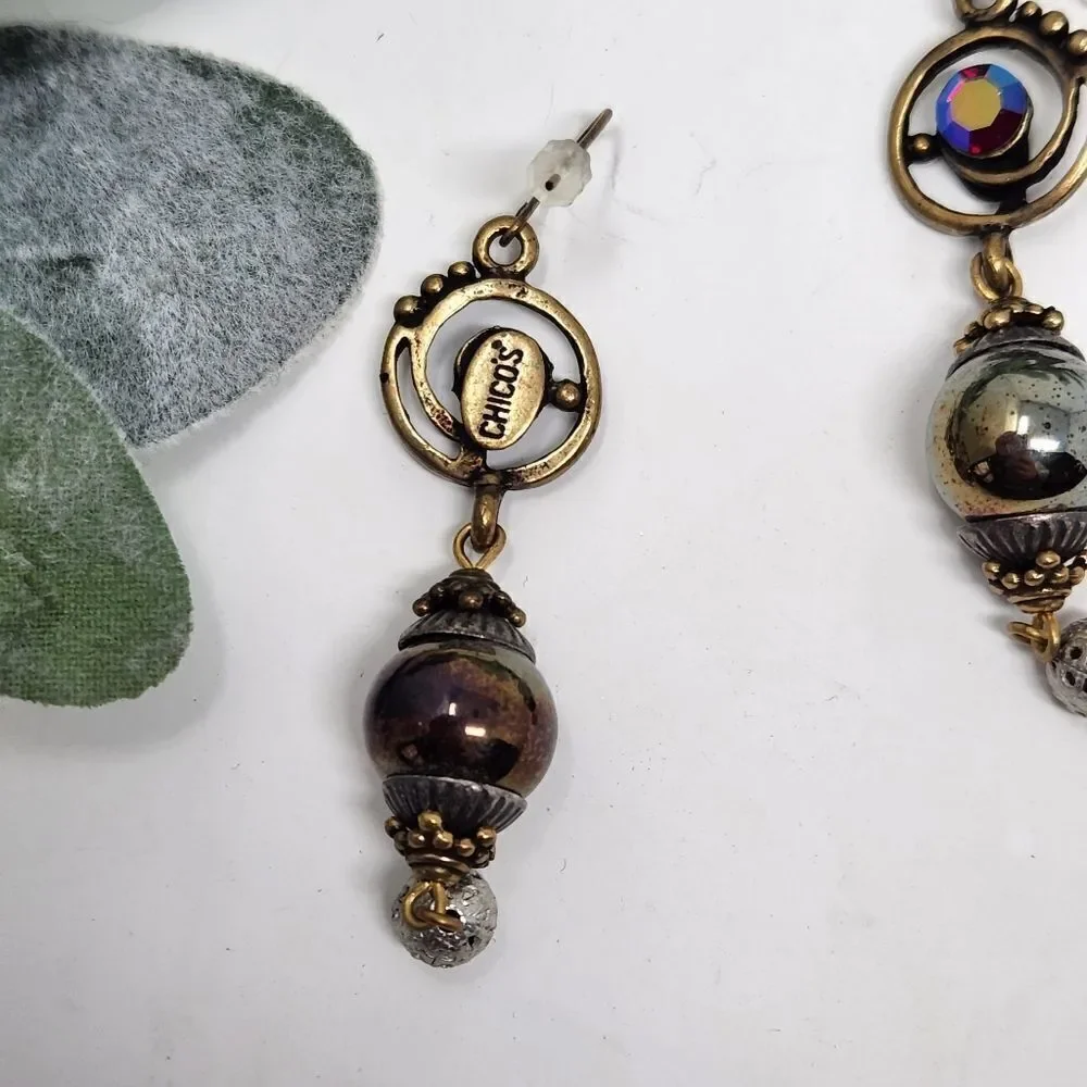 ‎CHICO'S Dangle Rhinestone Mirror Ball Earrings NWT